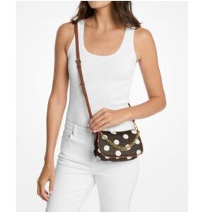 NWT Michael Kors Carmela Small Polka Dot and Signature Logo Pochette Crossbody